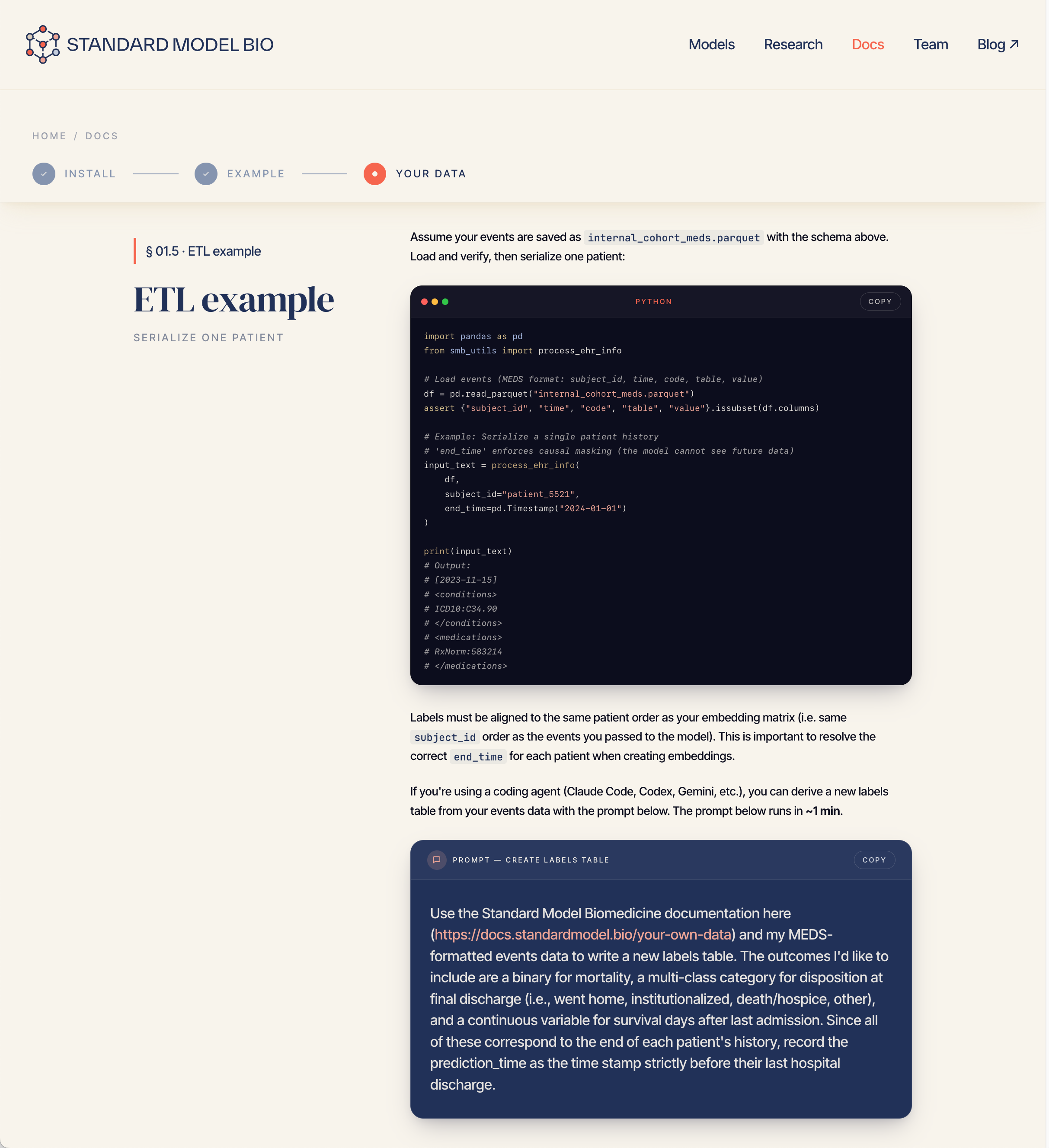 Standard Model Bio website — code example