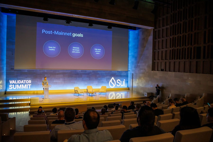 Sui Validator Summit — “Post-Mainnet goals” presentation slide on the main stage
